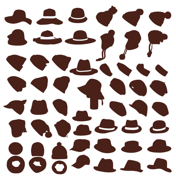 Set of winter caps, hats and other headgear  - Vector, Image