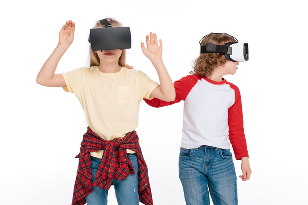 Friends in virtual reality headsets - Фото, зображення
