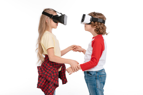 Friends in virtual reality headsets - 写真・画像