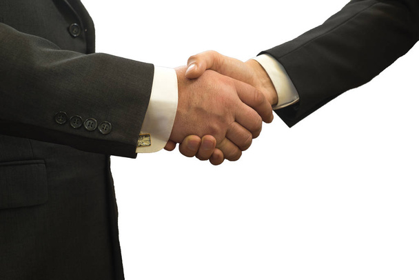 Poignée de main, Hommes d'affaires prospères serrant la main, isolés sur fond blanc
 - Photo, image