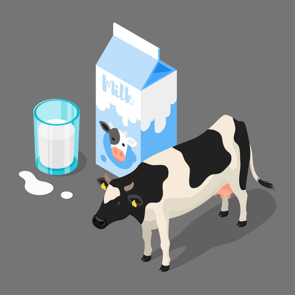 Vector 3d ilustración isométrica de embalaje de leche, vaso de leche
  - Vector, Imagen