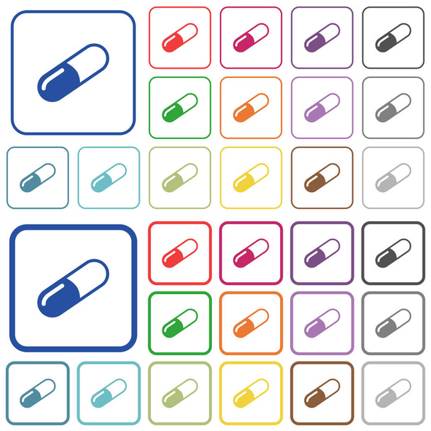 Pillola delineato icone di colore piatto
 - Vettoriali, immagini