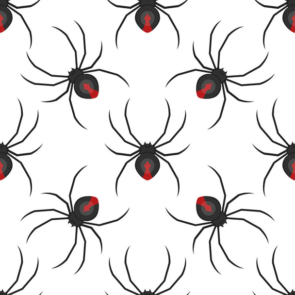 Patrón sin costura de estilo plano vectorial con araña negra peligrosa
 - Vector, imagen