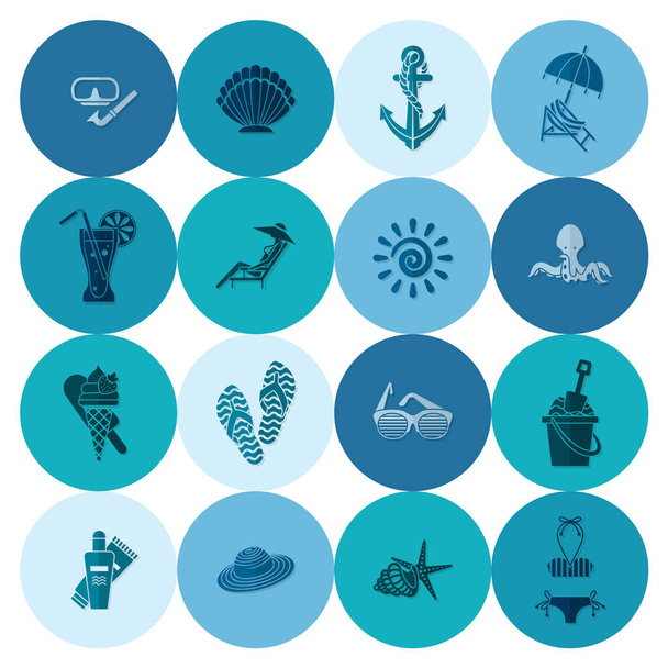 Summer and Beach Simple Flat Icons - Vecteur, image