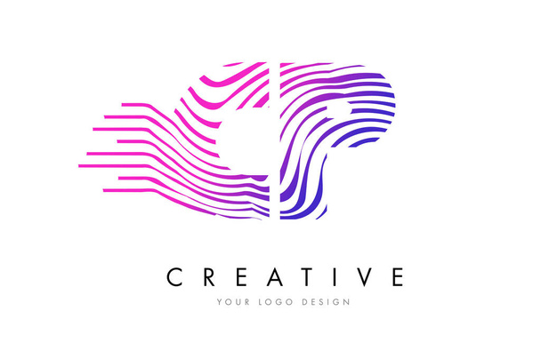 CP C P Зебра лінії лист дизайн логотипа з пурпурового кольору - Вектор, зображення