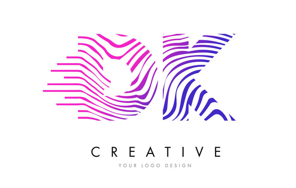 DK D K Zebra lijnen brief Logo ontwerp met Magenta kleuren - Vector, afbeelding
