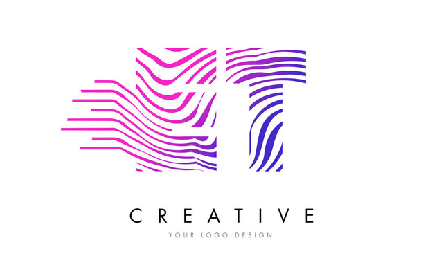 ET E T Zebra Lines Letter Logo Design with Magenta Colors - Vector, Image