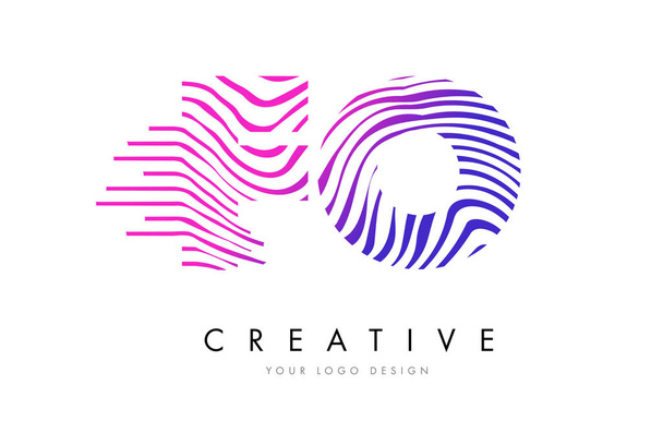 Fo F O Zebra lijnen brief Logo ontwerp met Magenta kleuren - Vector, afbeelding