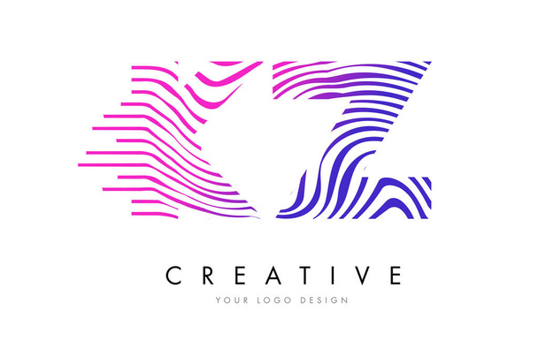 KZ K Z Zebra Lines Letter Logo Design with Magenta Colors - Vector, Image