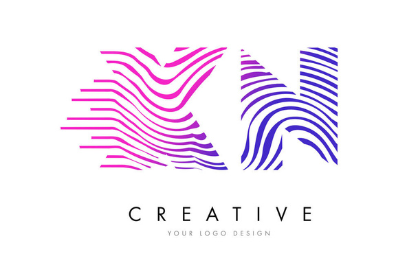 Σχεδιασμός λογότυπου επιστολή Xn X N ζέβρα γραμμές με χρώματα ματζέντα - Διάνυσμα, εικόνα