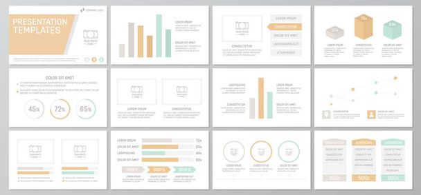 Набір кольорових елементів для багатоцільових слайдів шаблонів презентації з графіками та діаграмами. Листівки, корпоративний звіт, маркетинг, реклама, щорічний звіт, дизайн обкладинки книг
. - Вектор, зображення