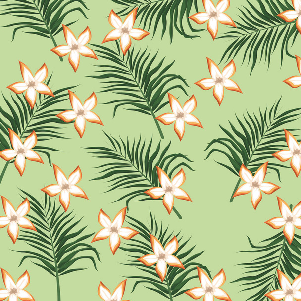 plumeria цветок тропических листьев бесшовный узор
 - Вектор,изображение