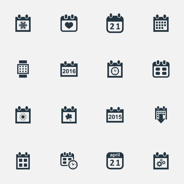 Vector illustratie Set van eenvoudige tijd iconen. Elementen sneeuwvlok, Planner, blad en andere synoniemen eenjarig, Agenda en Planner. - Vector, afbeelding