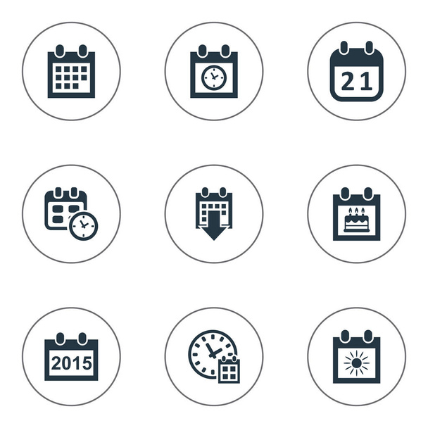 Vector Illustration Set Of Simple Calendar Icons. Elements Special Day, Date Block, History And Other Synonyms Birthday, Deadline And Time. - Vector, Image