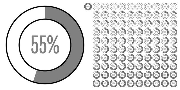 Készlet-ból kör százalékos diagramok 0-tól 100-ig - Vektor, kép