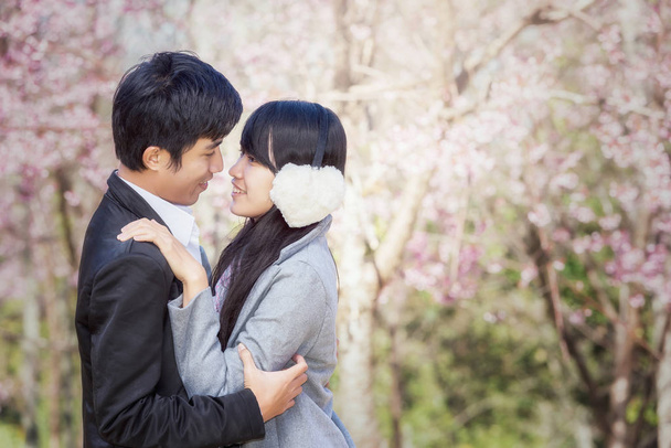Retrato de um casal asiático no parque
 - Foto, Imagem