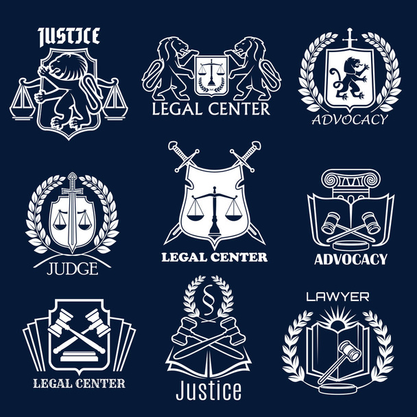 Advocacy vector icons set for legal justice lawyer - Vector, Image
