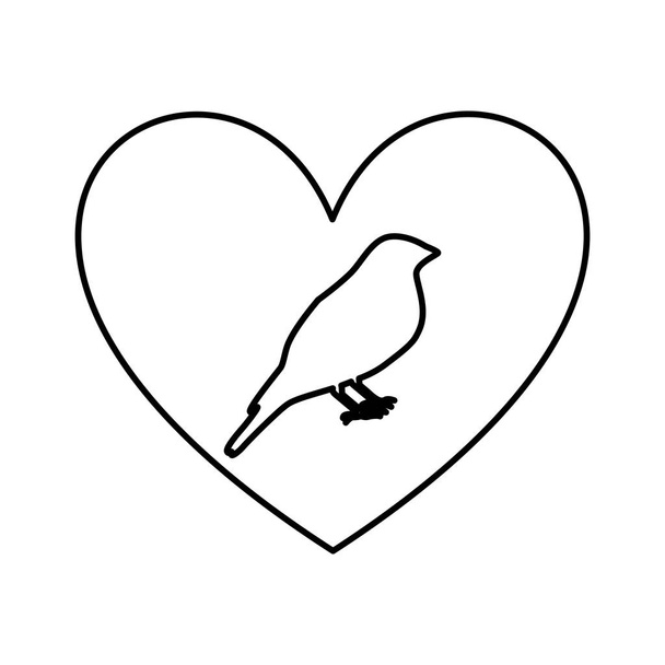 сердце романтично с птицей
 - Вектор,изображение