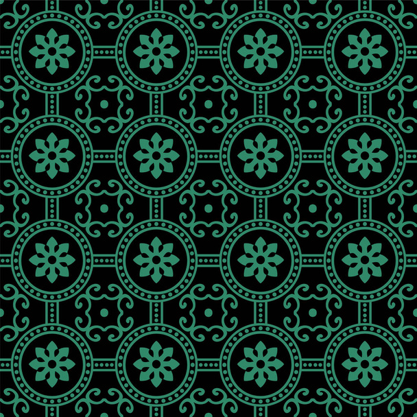 Antique seamless green background round flower cross dot line - Vektor, obrázek
