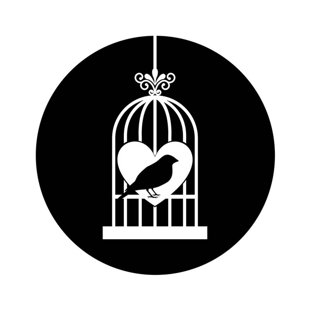 jaula de pájaro con corazón aislado icono
 - Vector, Imagen