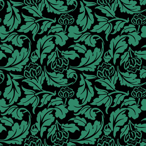 アンティークのシームレスな緑の背景の花螺線形の葉をクロス - ベクター画像