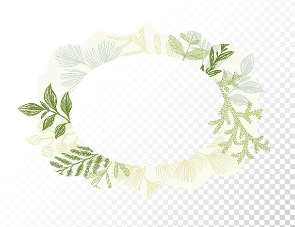 Oval border with branches and leaves decoration - Vetor, Imagem