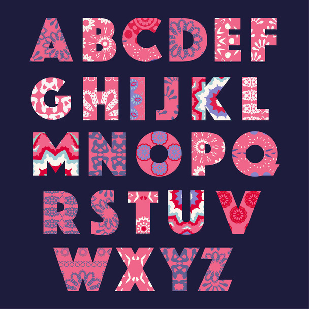 alphabet letters with abstract ethnic tribal patterns. - Vettoriali, immagini