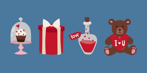 Happy Valentine day flat design love wedding items and heart love romance celebration vector illustration
. - Вектор,изображение