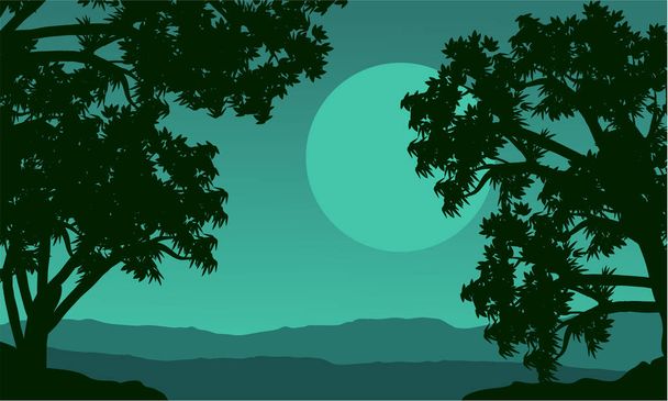 Silhouette of tree on the hill at night - Vector, Image