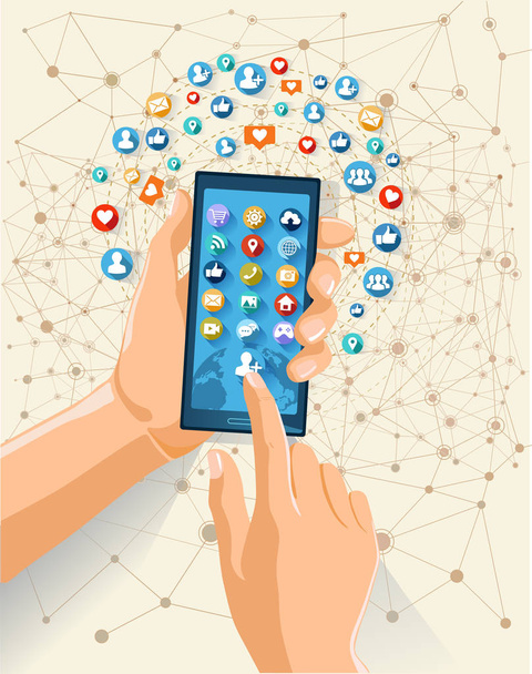 Szociális média hálózati fogalom szemléltetése - Vektor, kép