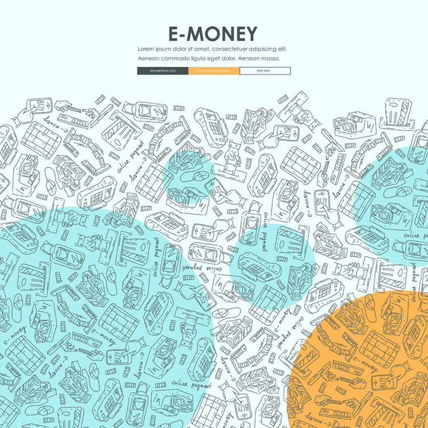 e-pénz Doodle weboldal sablon Design - Vektor, kép