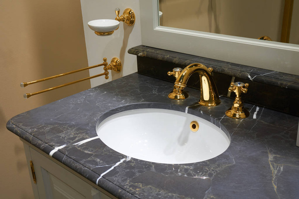 Sink and gold mixer - Photo, Image