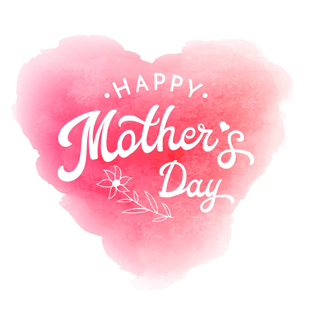 Happy Mothers day. Card or poster template with flower and hand lettering inscription on pink abstract heart shaped blurred background. Decoration for Mothers Day design. Font vector illustration. - Vektör, Görsel