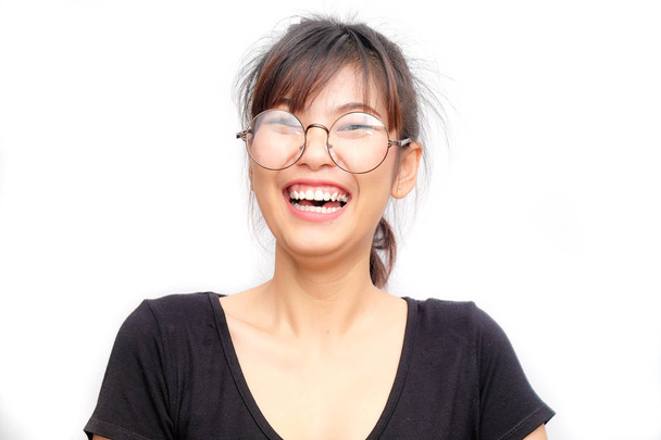 Mosolygó szemüveg ázsiai magabiztos divat Női - Fotó, kép