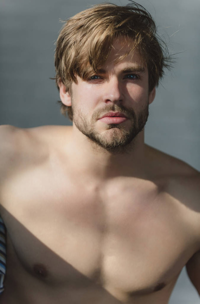 Handsome man with beard or sexy muscular macho - Fotografie, Obrázek