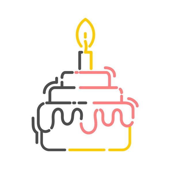 Cake with a candle that burns in a linear style. Color line icon - Vettoriali, immagini