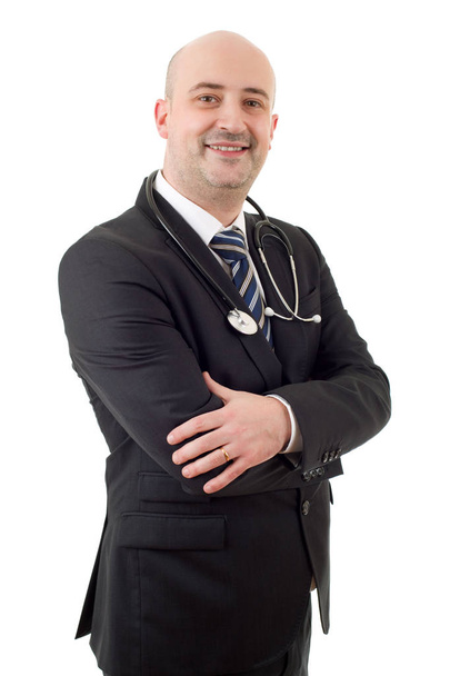 médico varón feliz, aislado sobre fondo blanco - Foto, Imagen