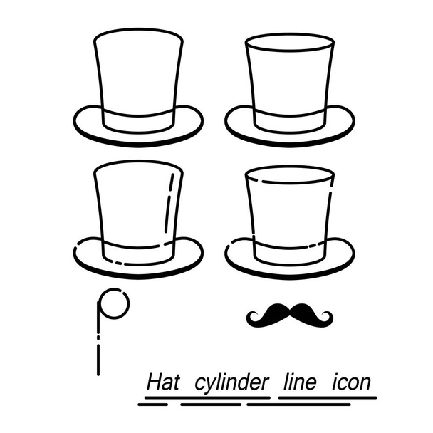 紳士の帽子、口ひげを生やして、線形スタイルでモノクルのセットです。L - ベクター画像