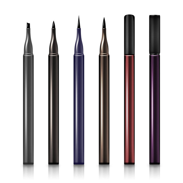 Установите вектор косметического макияжа Eyeliner Pencil. Современный макияж реалистичные карандаши без крышки изолированы на белом фоне
 - Вектор,изображение
