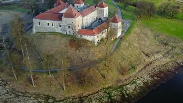 古い城の空中撮影。Svirzh 城 - 映像、動画
