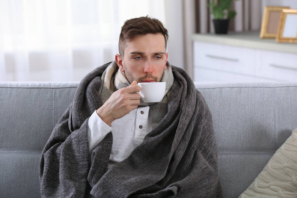 Ill man in blanket   - Photo, image