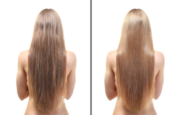Woman before and after hair treatment - Foto, immagini