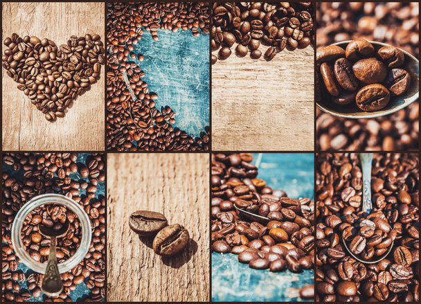 collage of coffee. a lot of pictures. selective focus. - Photo, Image