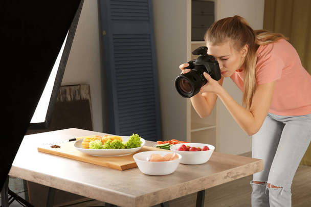 Woman photographing food  - Valokuva, kuva