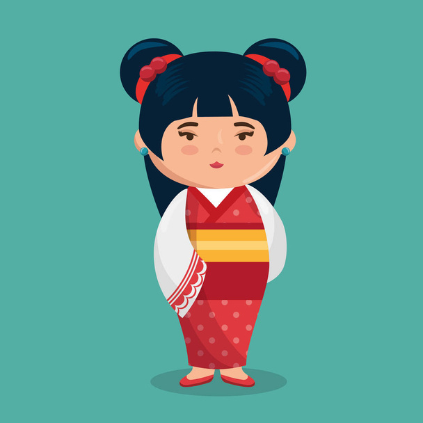 χαριτωμένο κορίτσι Ιαπωνική χαρακτήρα - Διάνυσμα, εικόνα