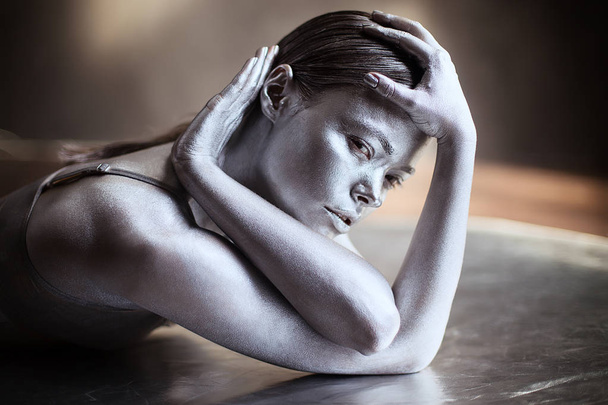 Silver body art girl - Photo, image