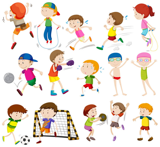 παιδιά που ασκούν διαφορετικές δραστηριότητες - Διάνυσμα, εικόνα