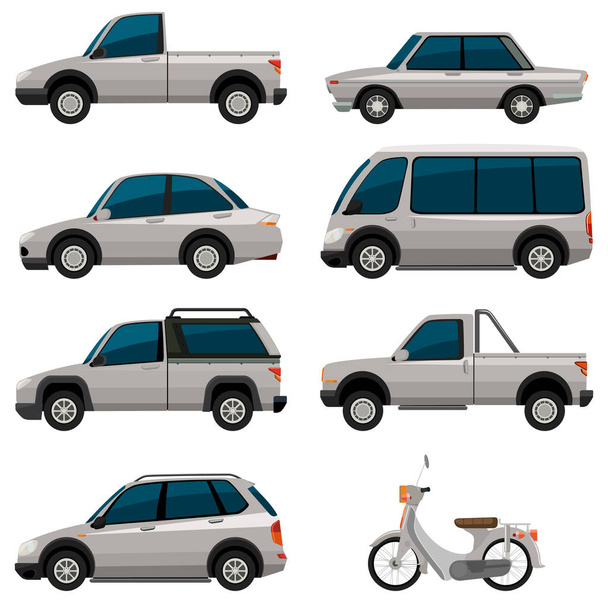 Different types of vehicles in white color - Vector, Image