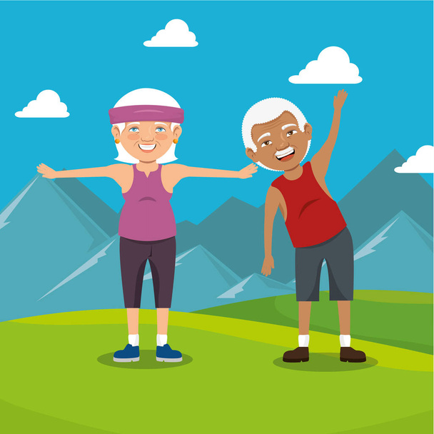grandparents with sport clothes - Vector, Image