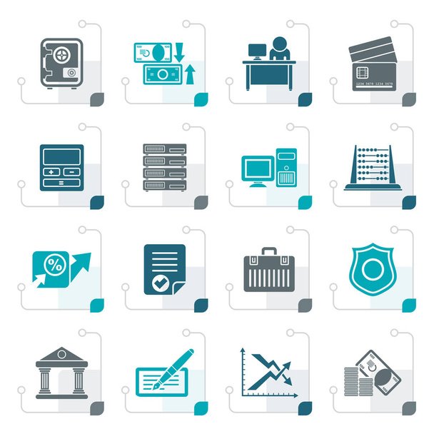 Stylized bank, business, finance and office icons - Vector, imagen